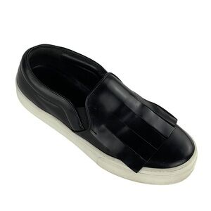 CELINE PHILO FRINGE SPAZZOLATO HIGH SHINE PATENT LEATHER SLIP ON SKATE SNEAKERS